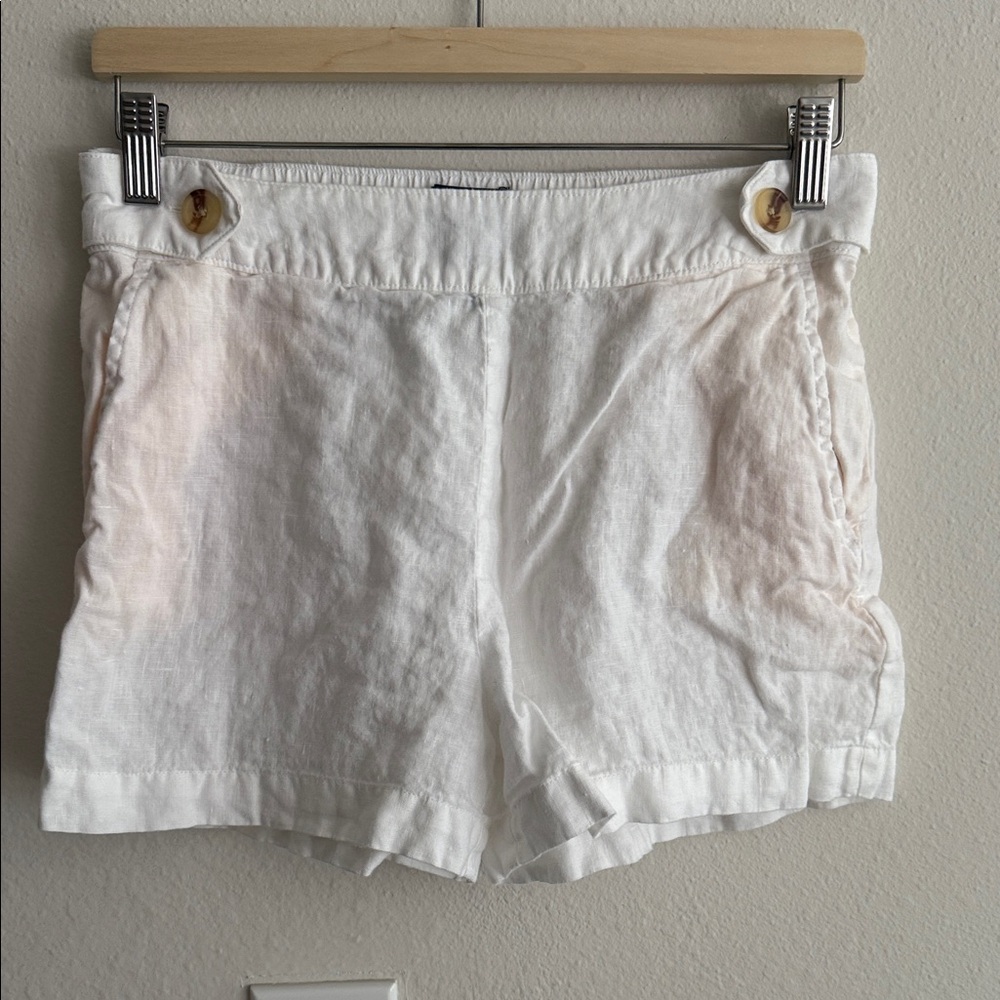Tahari High Waist White Linen Shorts